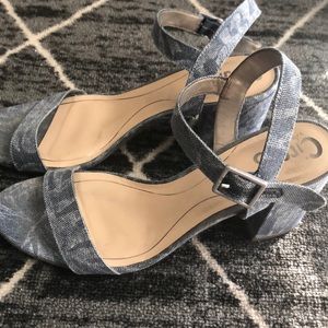 Denim low heel strappy sandals